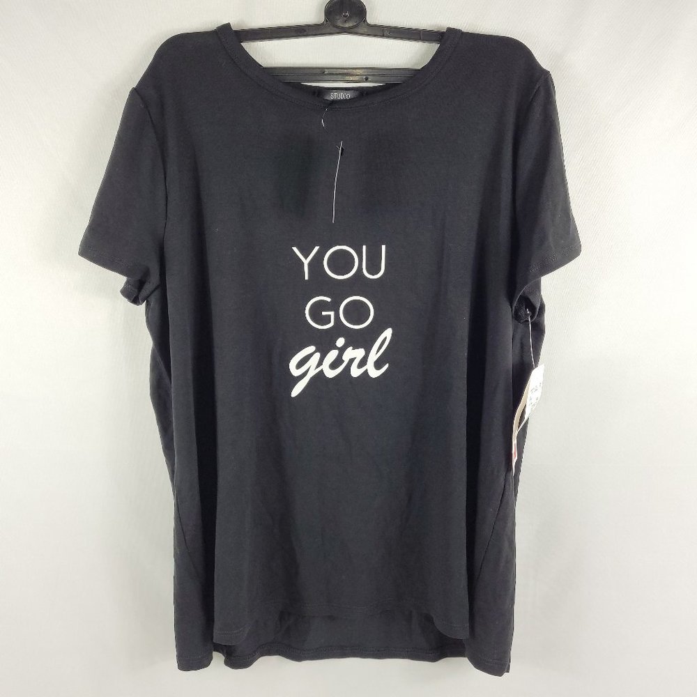 "You Go Girl" Black T-Shirt by Studio Womens size Medium